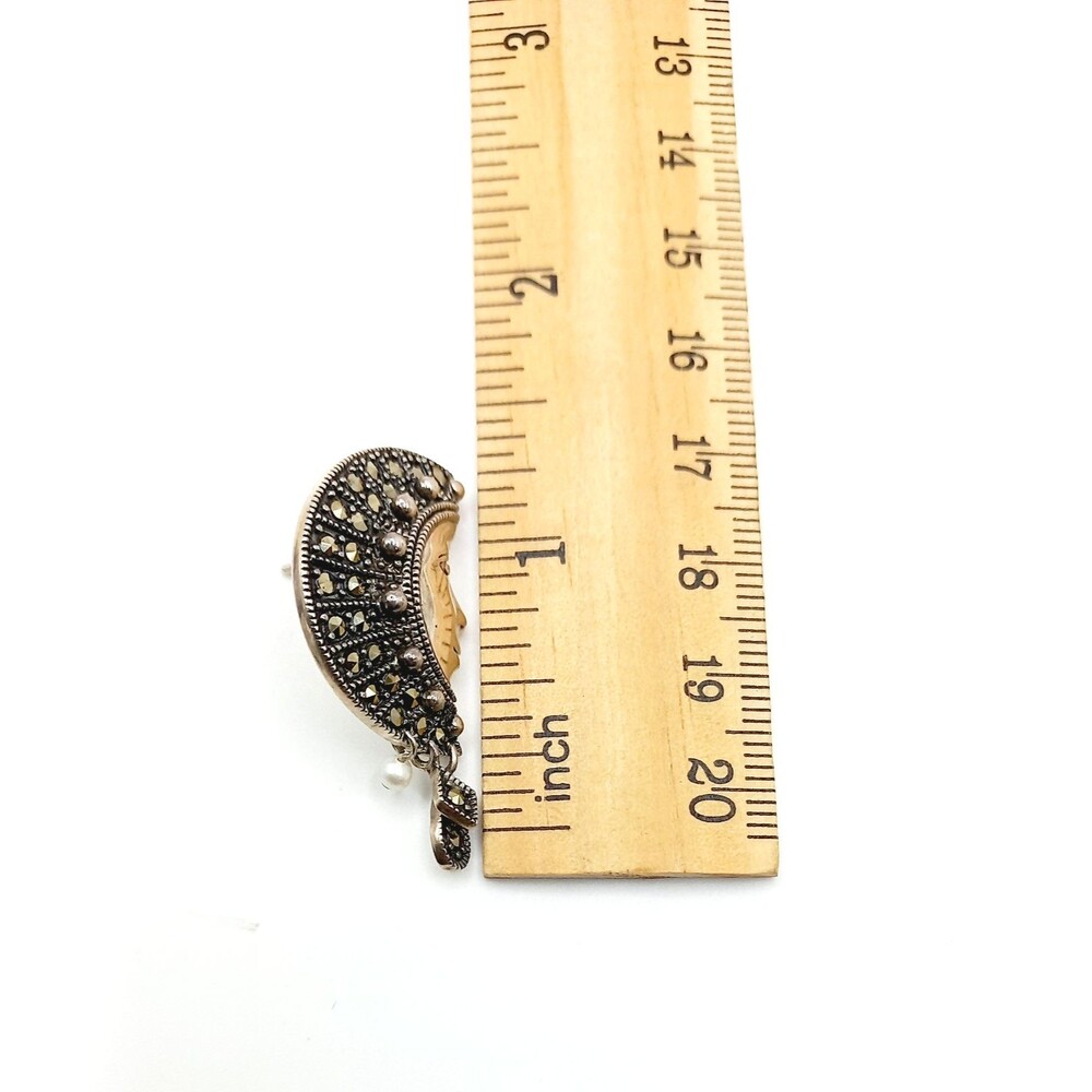 Celestial Sterling Pendant Necklace Earrings  Black Onyx Marcasite Man-in-Moon - Picture 12 of 12